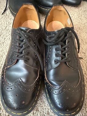 Dr. Martens Black Leather Wingtip Brogue Oxford with Yellow Stitching